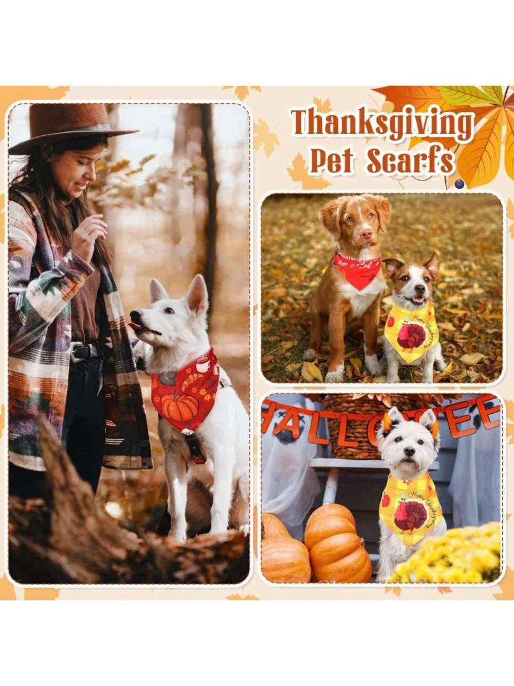 200 Pcs Fall Maple Leaves Dog Bandanas | Medium Pet Scarves for Autumn Style